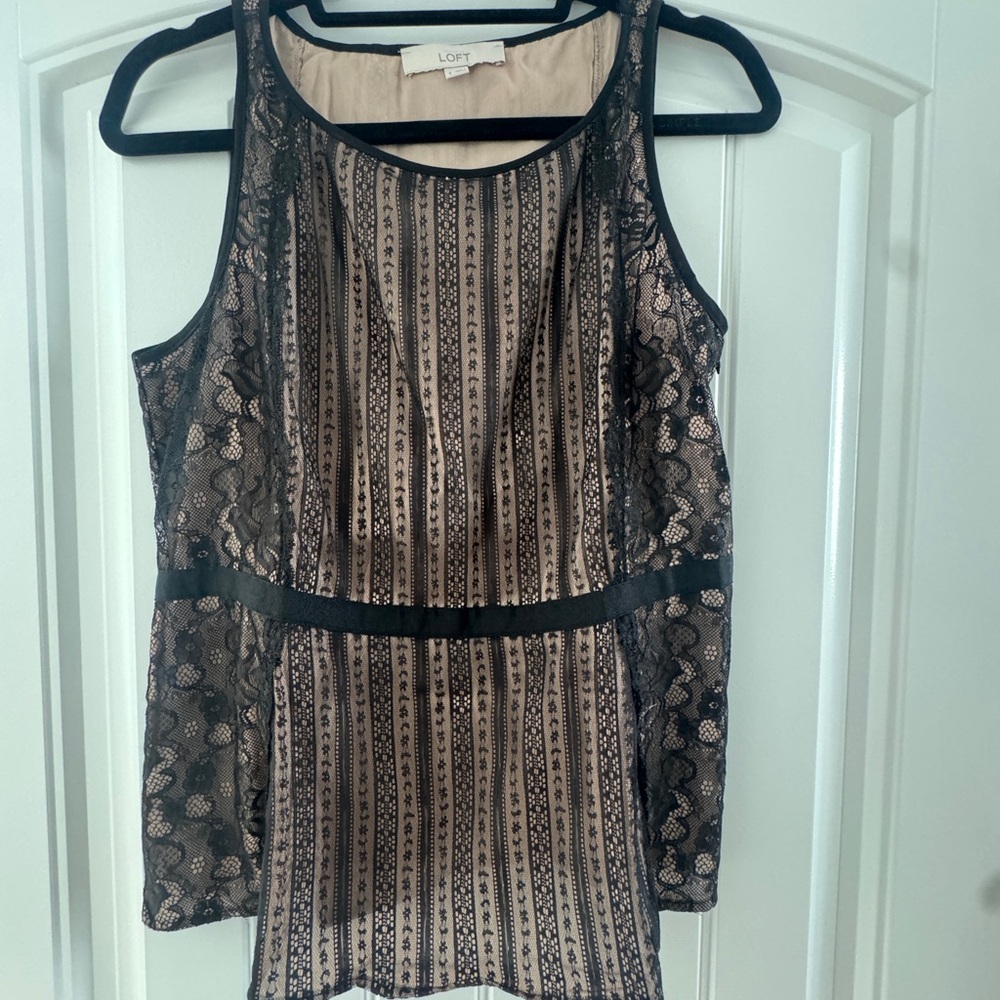 LOFT Black and Tan lace elegant tank Blouse